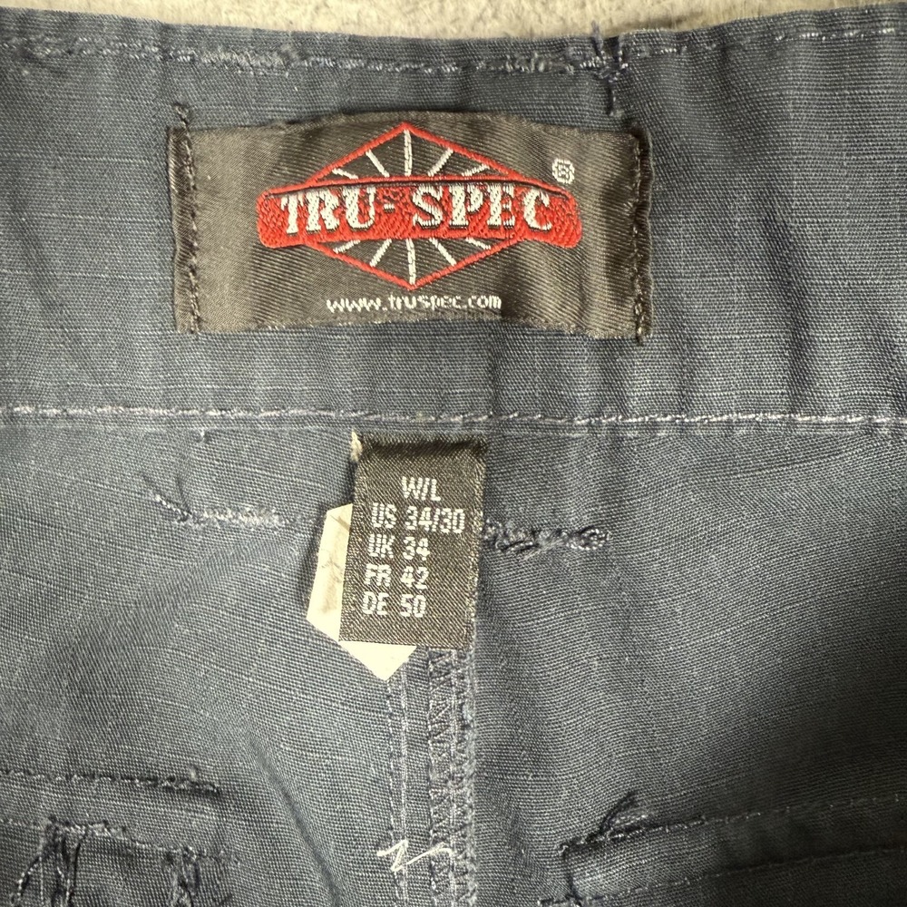 Tru Spec Pants Mens 34x30 Blue Cargo Utility Ripstop Zip Work Adjustable Waist - Picture 9 of 11